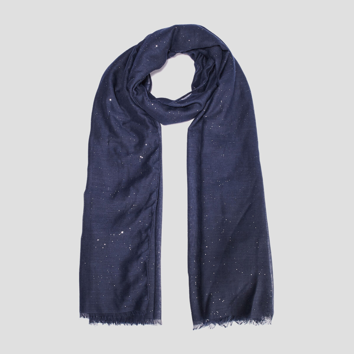 Foulard bords à franges fines bleu marine femme