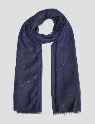 Foulard bords à franges fines bleu marine femme
