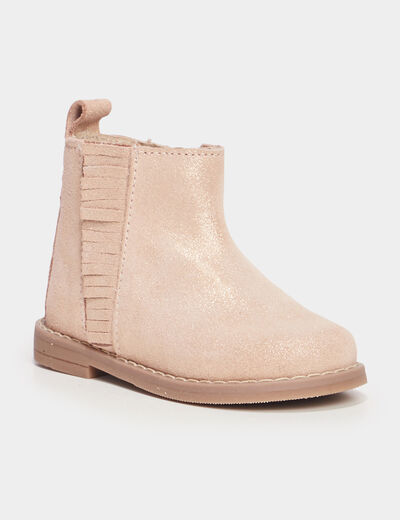 Bottines en cuir à franges Creeks rose champagne bébé fille