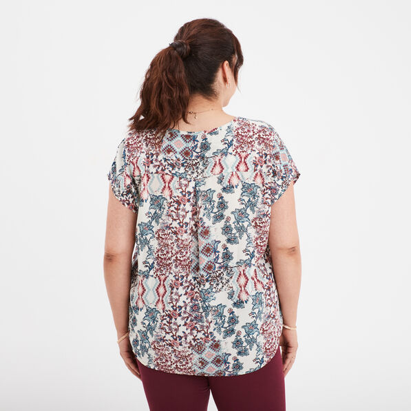 Blouse col en V manches courtes ecru femme grande taille
