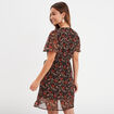 Robe col cache-coeur manches papillons camel femme
