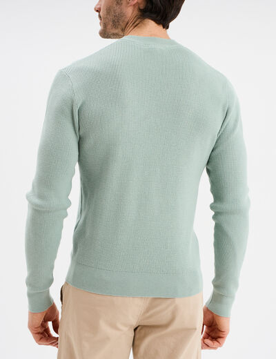 Pull en maille textur&eacute;e col rond vert pastel homme