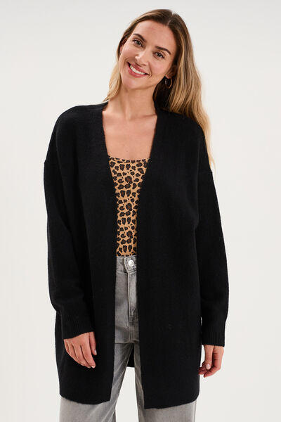 Gilet long ample manches longues noir femme