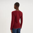 T-shirt manches longues col en V coton bordeaux femme