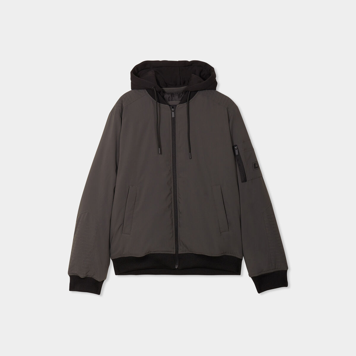 Veste bomber droite à capuche amovible vert kaki homme