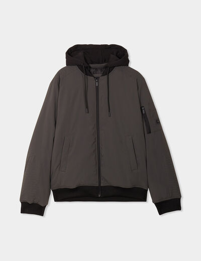 Veste bomber droite à capuche amovible vert kaki homme