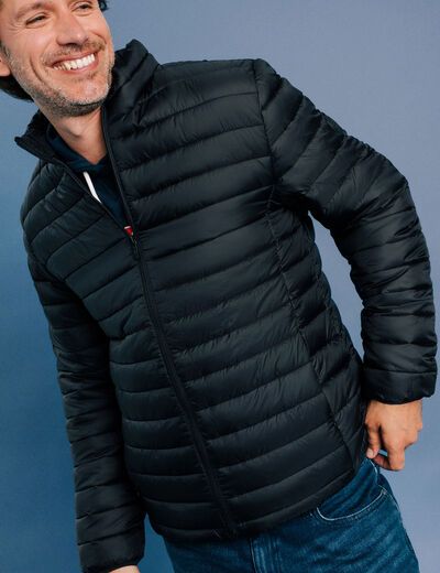 Doudoune droite légère col montant noir homme