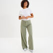 Jeans large taille haute coton vert kaki femme