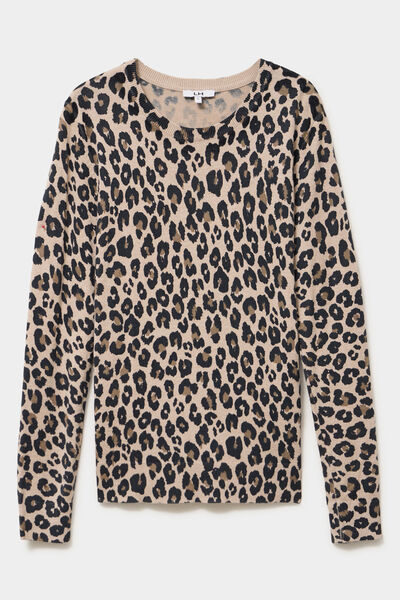 Pull col rond manches longues beige femme