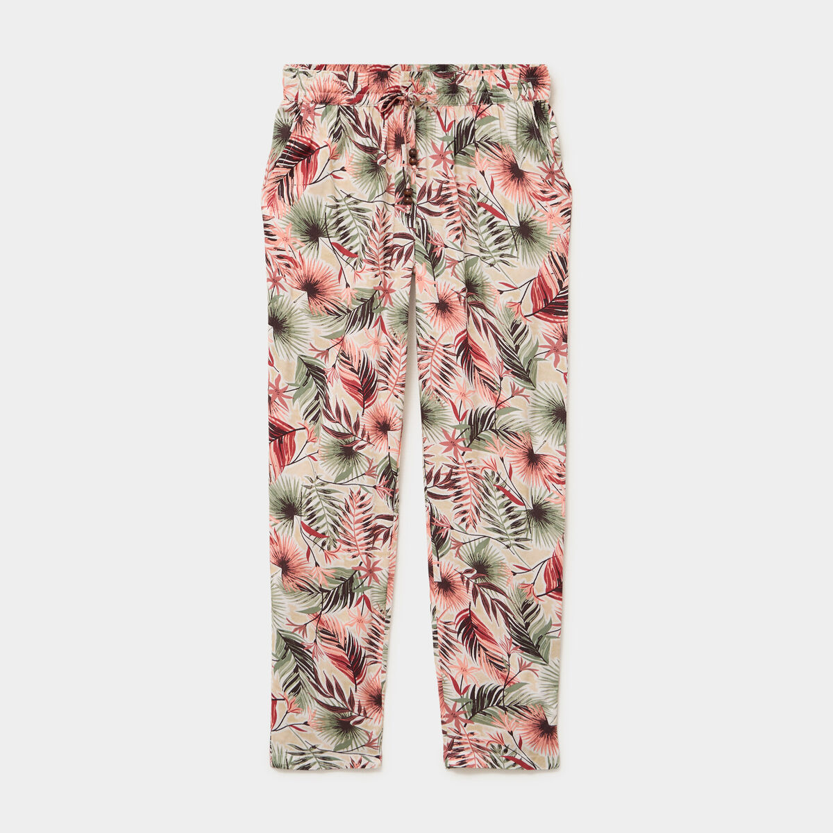 Pantalon cigarette fluide &agrave; ceinture vert kaki femme