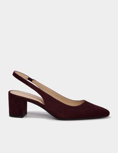 Escarpins slingback &agrave; talons en su&eacute;dine bordeaux femme