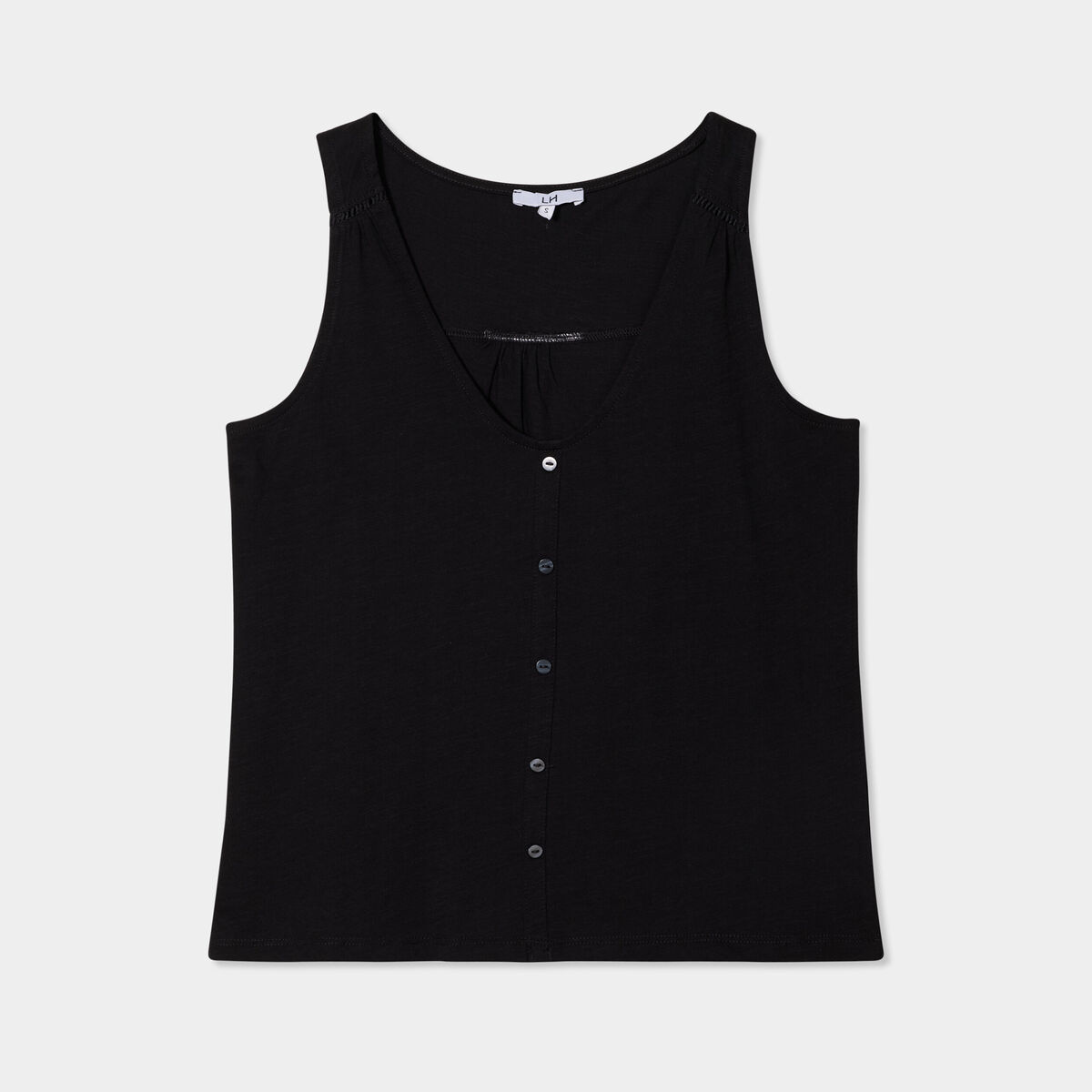Débardeur sans manches à boutons coton noir femme