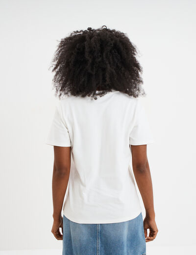 T-shirt col rond manches courtes coton blanc femme