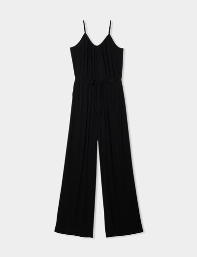 Combinaison pantalon fluide en crêpe noir femme