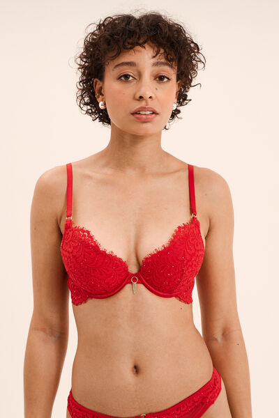 Soutien-gorge maxi push-up dentelle rouge femme