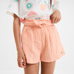 Short droit avec noeud en gaze de coton rose saumon fille
