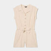 Combishort col chemise ceintur&eacute;e beige femme
