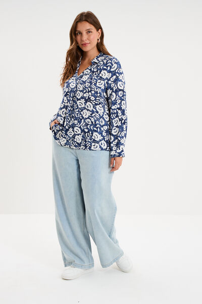 Blouse fluide manches 3/4 bleu marine femme grande taille