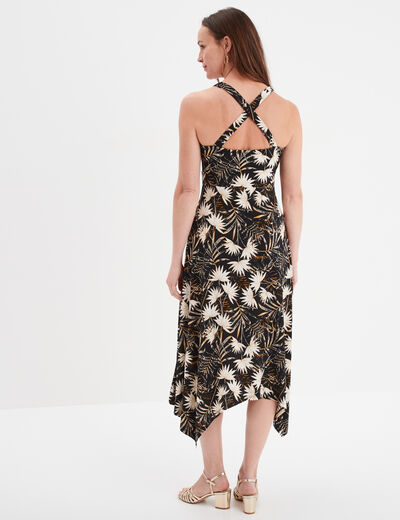 Robe longue évasée asymétrique noir femme