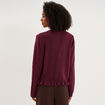 Gilet col rond &agrave; volants boutonn&eacute; prune femme