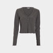 T-shirt côtelé avec col en V gris foncé femme