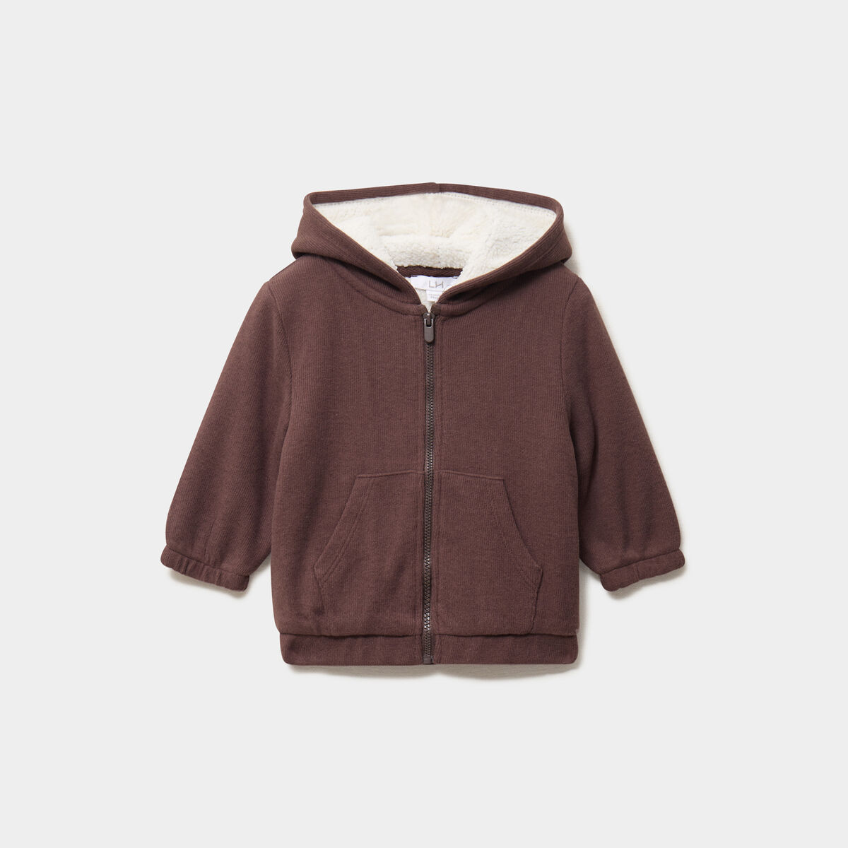 Gilet c&ocirc;tel&eacute; doubl&eacute; &agrave; capuche marron fonc&eacute; b&eacute;b&eacute; gar&ccedil;on