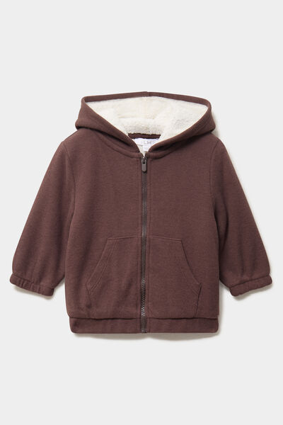 Gilet c&ocirc;tel&eacute; doubl&eacute; &agrave; capuche marron fonc&eacute; b&eacute;b&eacute; gar&ccedil;on