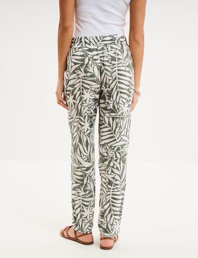 Pantalon cigarette fluide &agrave; ceinture vert kaki femme