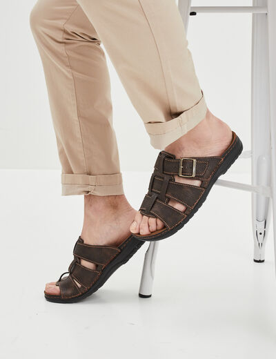 Mules avec brides boucles marron homme