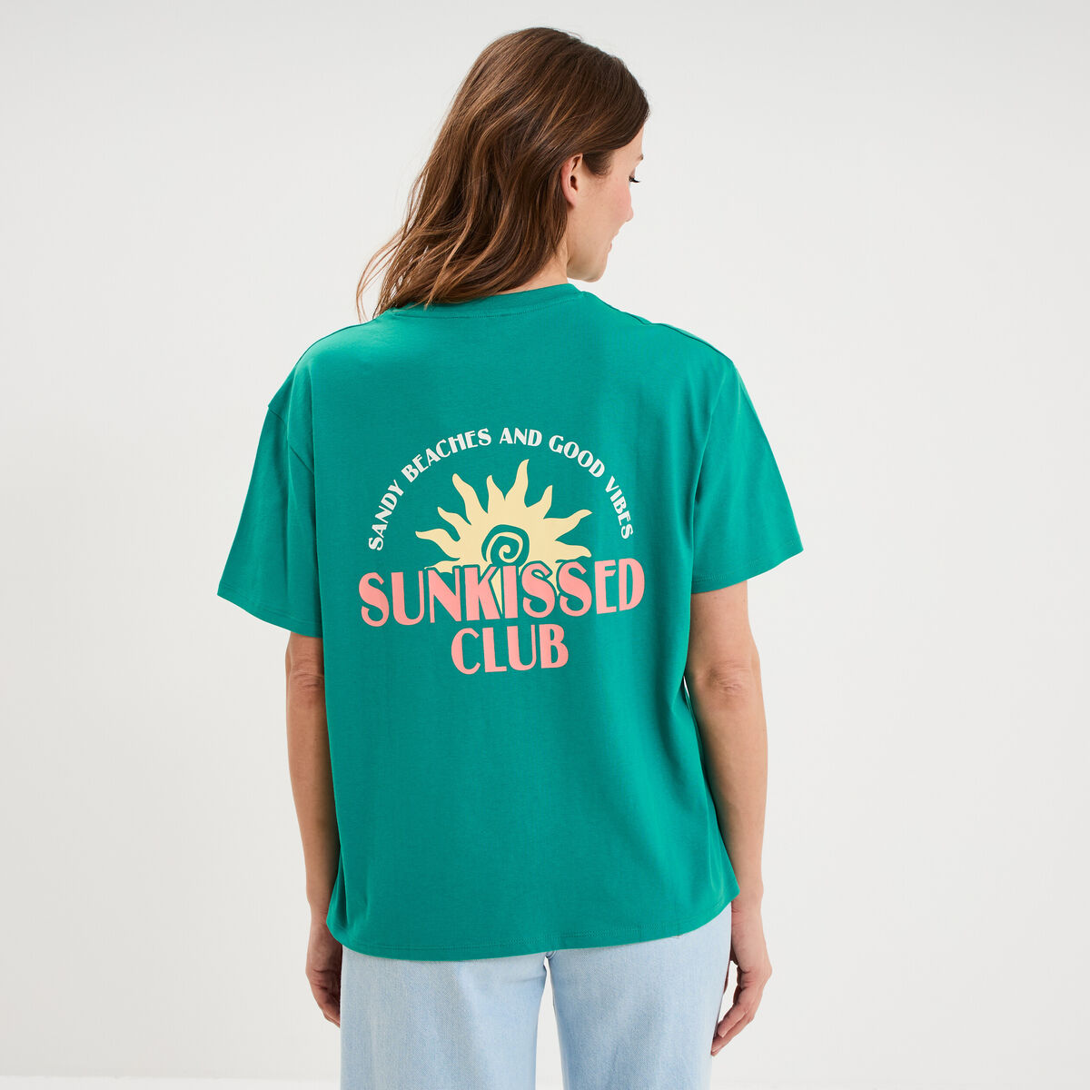 T-shirt droit manches courtes coton vert menthe femme