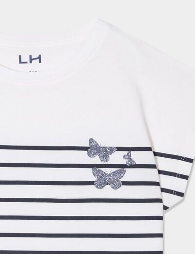 T-shirt manches courtes col rond coton ecru fille