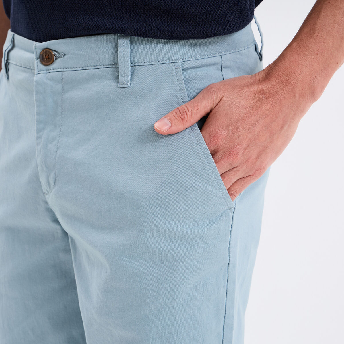 Pantalon chino droit stretch retroussé gris homme