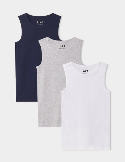 Lot de 3 débardeurs col rond coton blanc garçon