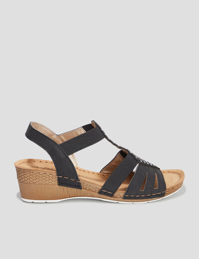 Sandales compensées cuir Confortissimo noir femme