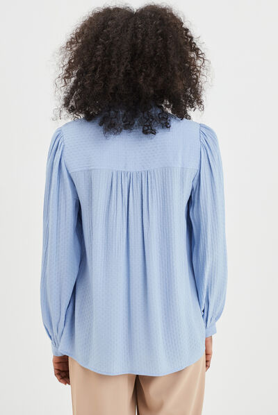 Chemise col mao à plumetis bleu clair femme