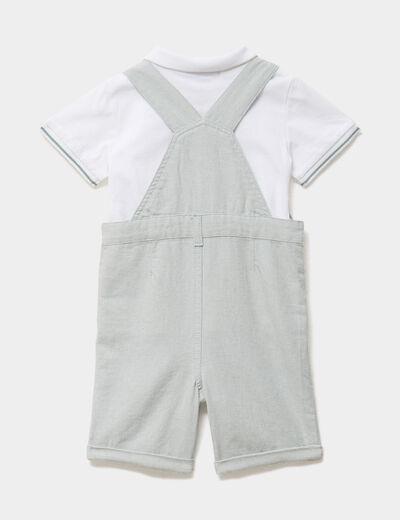 Ensemble salopette et polo coton vert pastel b&eacute;b&eacute; gar&ccedil;on