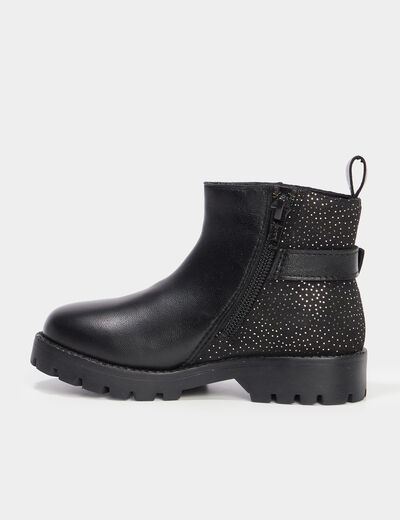 Bottines crantées à strass en cuir noir fille