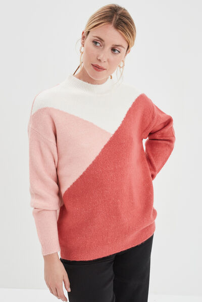 Pull avec col montant rose femme