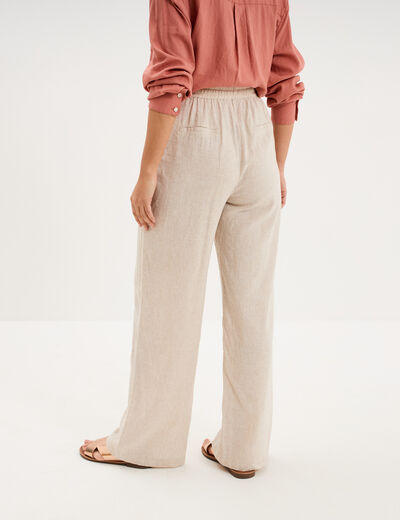 Pantalon large lin m&eacute;lang&eacute; beige femme