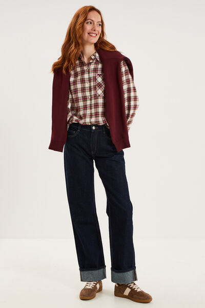 Chemise manches longues coton bordeaux femme