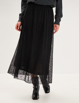 Jupe longue dentelle &eacute;vas&eacute;e noir femme