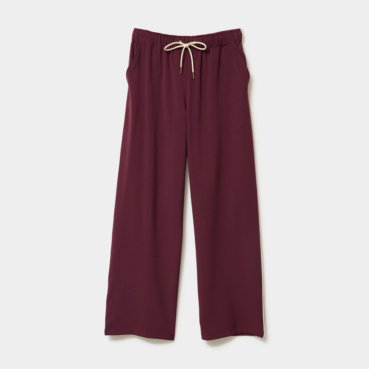 Pantalon fluide élastiqué bandes côtés violet foncé femme
