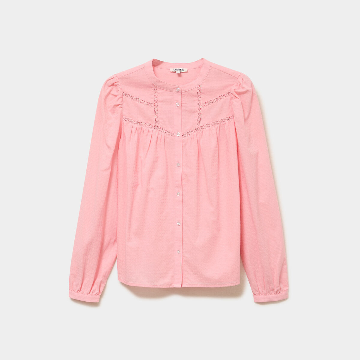 Blouse droite manches longues coton rose femme