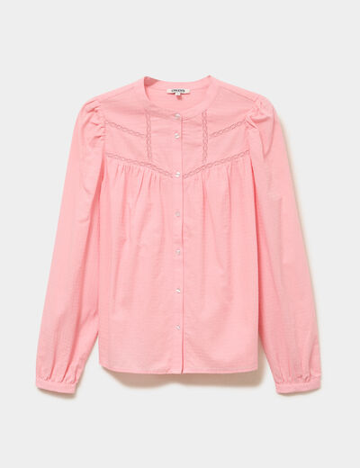 Blouse droite manches longues coton rose femme