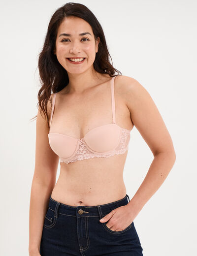Soutien-gorge balconnet micro dentelle rose clair femme