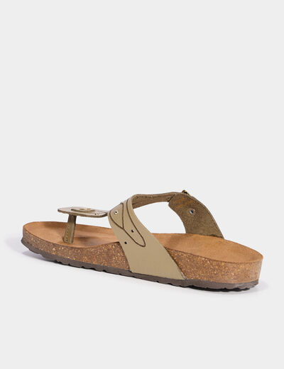 Mules plates perforées en cuir vert kaki femme