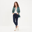 Veste courte esprit biker effet suédine vert foncé femme