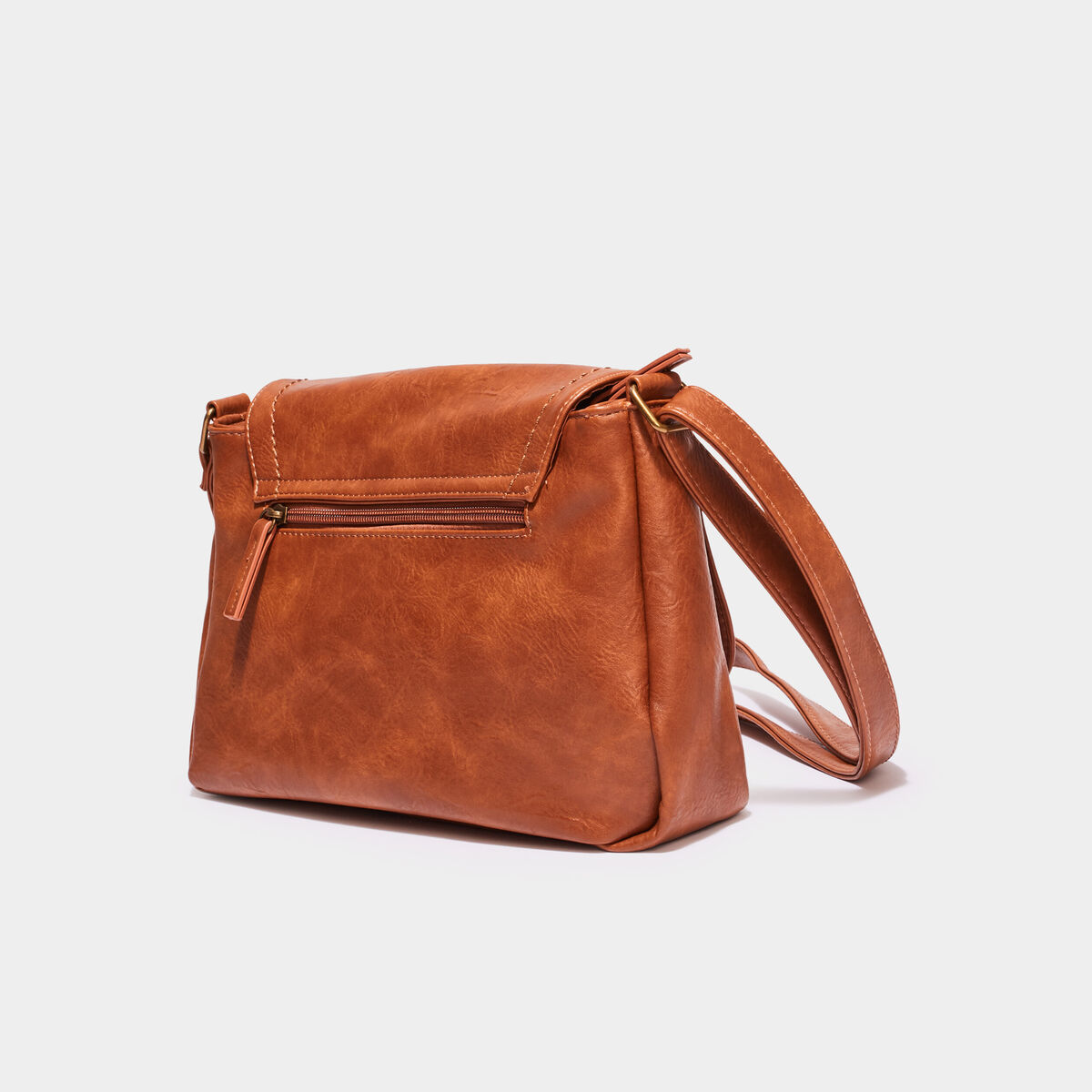 Sac besace en bandouli&egrave;re marron cognac femme