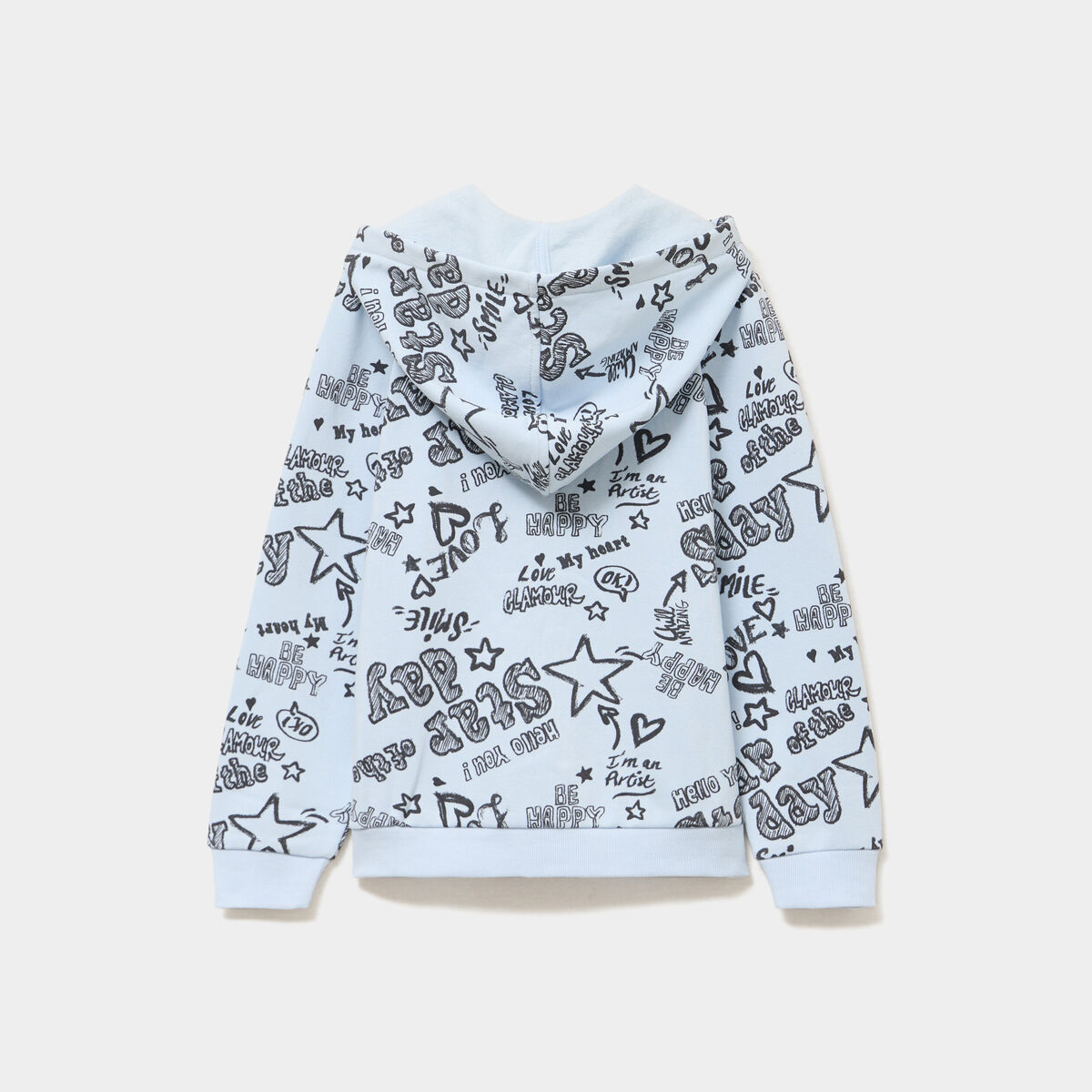 Sweat zipp&eacute; &agrave; capuche bleu ciel fille