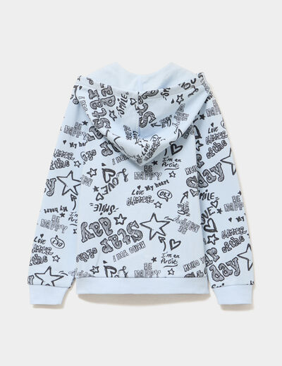 Sweat zipp&eacute; &agrave; capuche bleu ciel fille